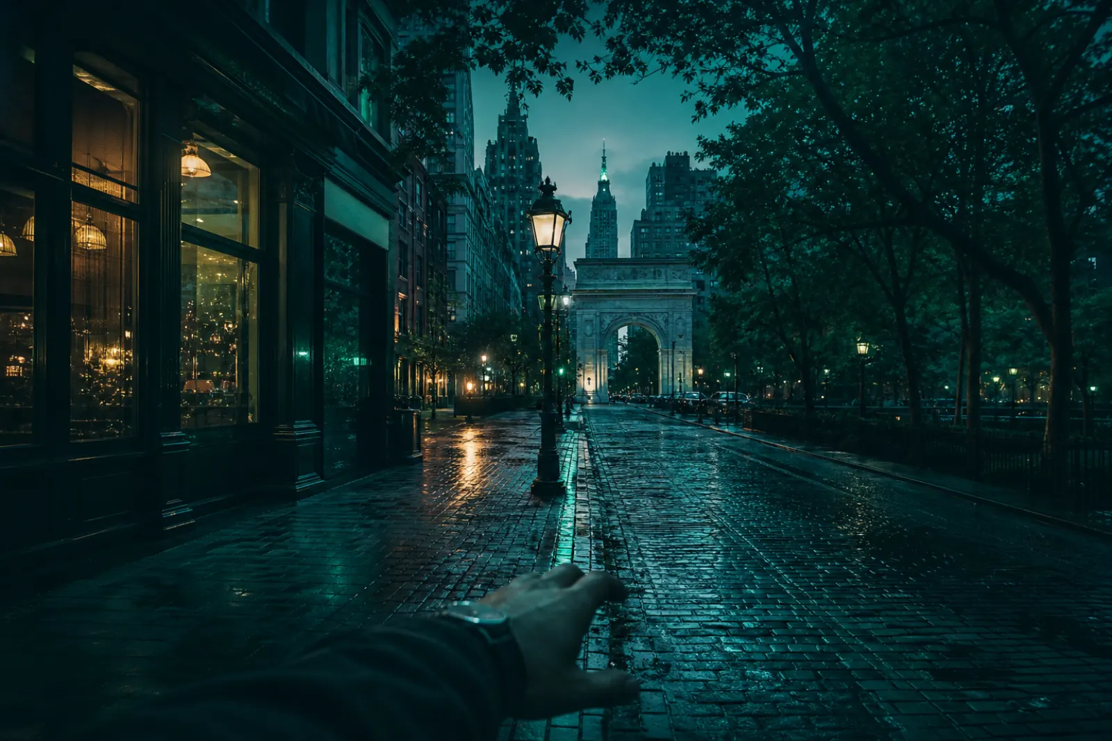First-person view walking a New York street as Jaunt narrates it